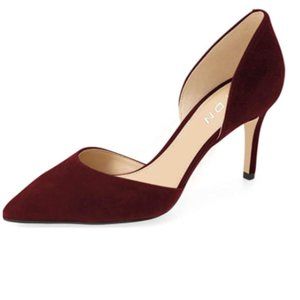 Red Burgundy Colored D'Orsay Suede Pointed Toe Pumps Dressy Shoes